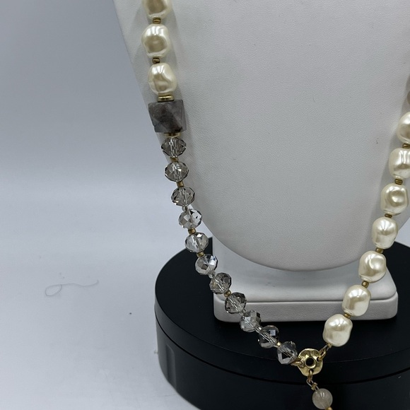 CHICOS Gold Tone Crystal Beads Rhinestone Cross Medallion Tassel Adj Necklace - Picture 4 of 16